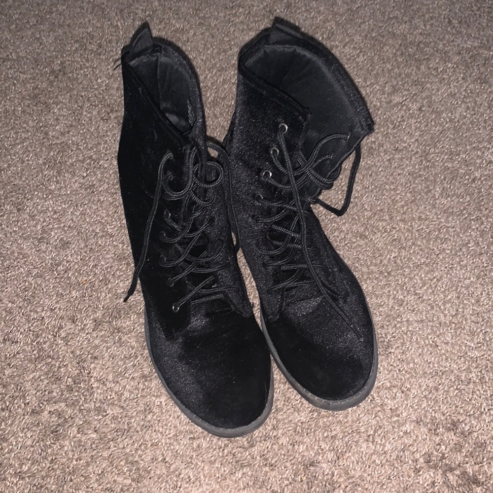 crushed velvet combat boots